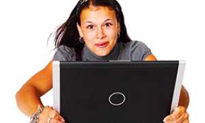 b computer ragazza stupore