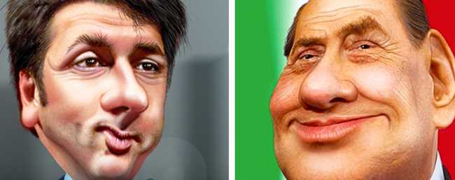 caricature berlusca renzi