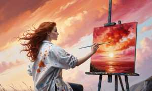 una donna che con una tavolozza di colori dipinge il cielo 