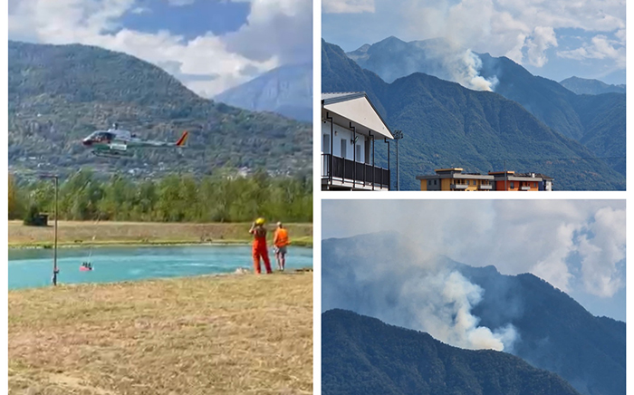 Incendio sulle alture di Beura, interviene l'elicottero per arginare le fiamme