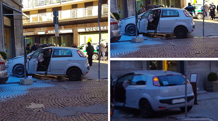 Incidente in centro Domo, auto sul marciapiede