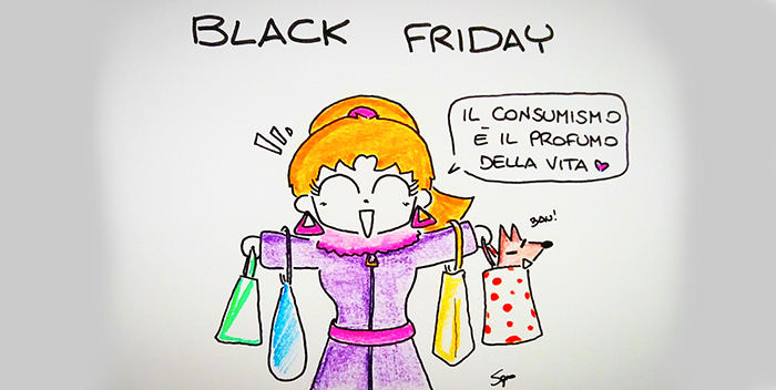 Lo shopping sfrenato nel black friday... E' la nuova vignetta di Sapo