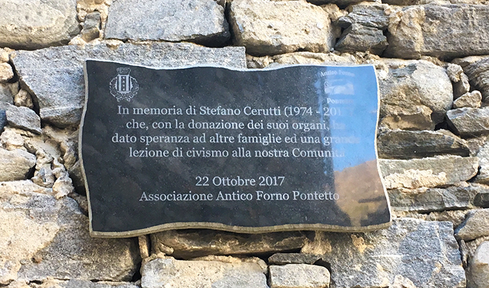Lapide in ricordo di Stefano Cerutti a Montecrestese