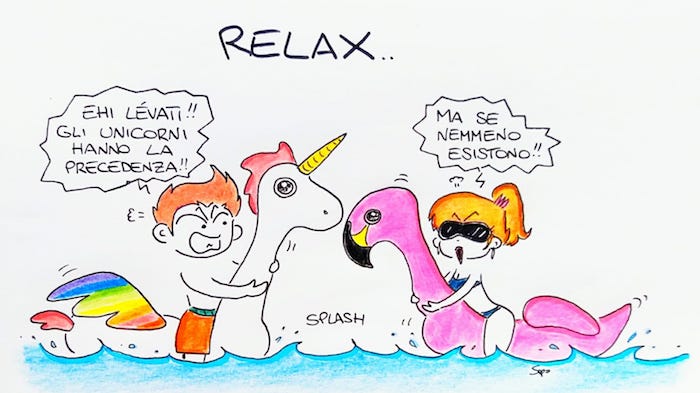 Precedenza agli unicorni: l'estate nella nuova vignetta di Sapo 