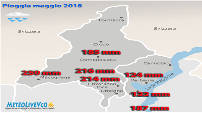 Maggio 2018 piovoso oltre le medie. Tanta pioggia sulle valli, normale sui laghi