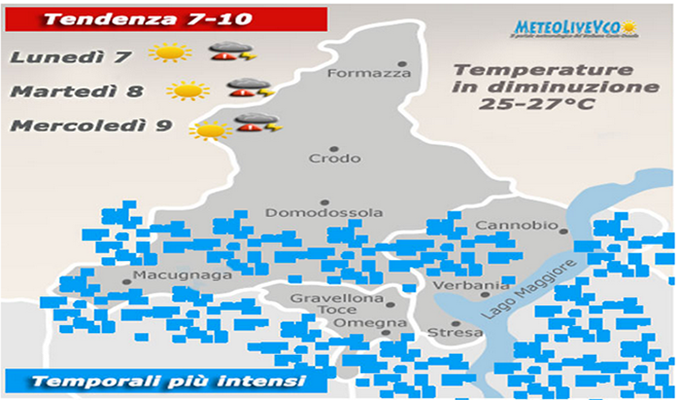 Inizio settimana coi i temporali. Ma anche  soleggiato con temperature in leggera diminuzione