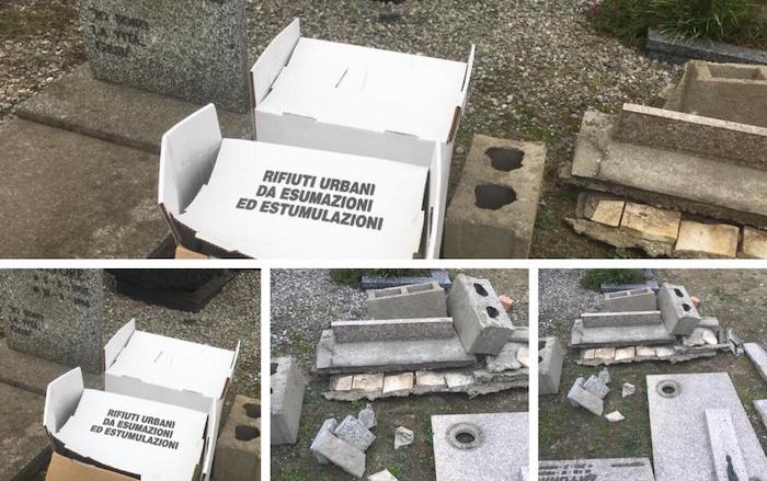 Cimitero di Domo: rifiuti da esumazione abbandonati da una settimana all'aperto